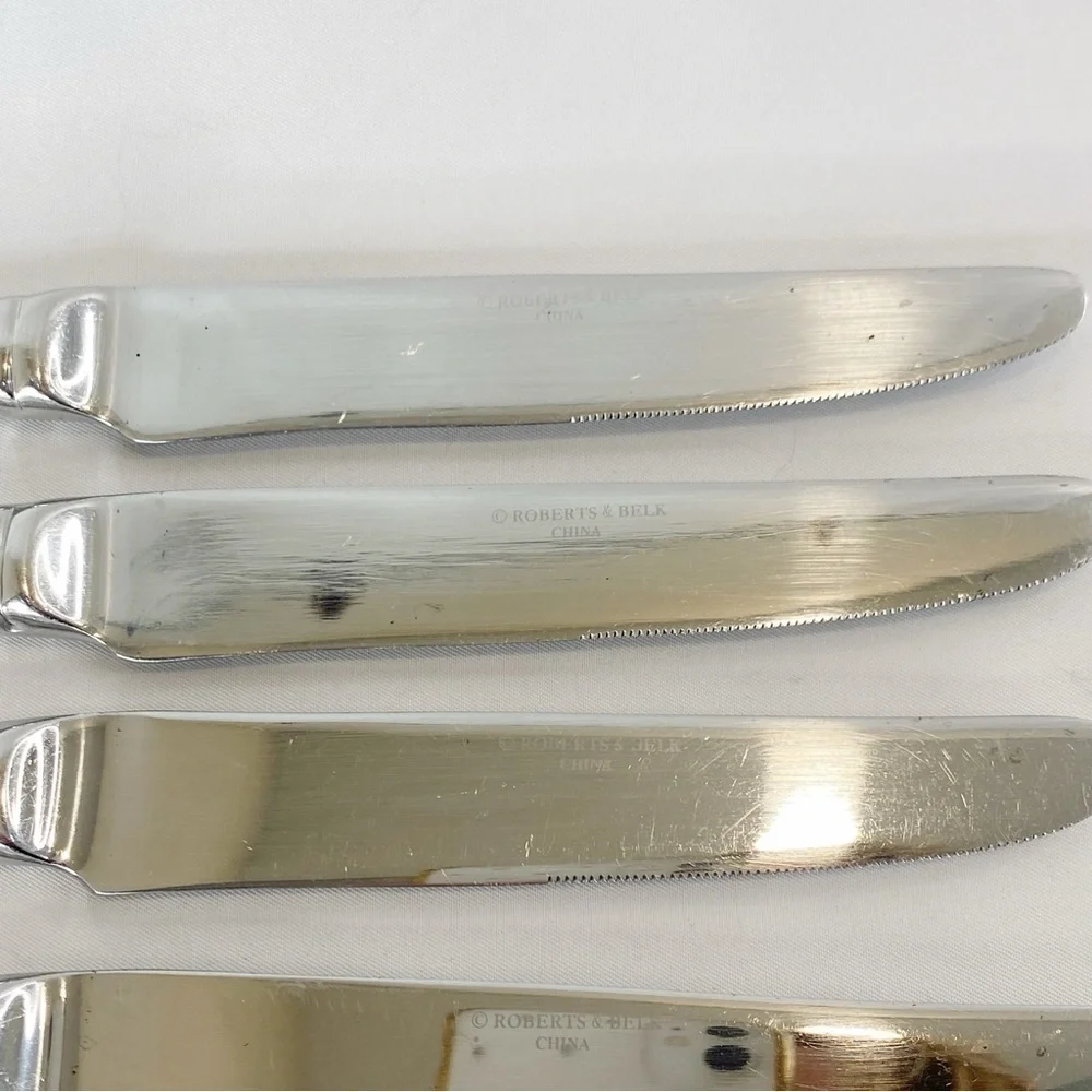 Roberts & Belk Lot of 6 Dinner Knives Continental Bead Discontinued Grp A